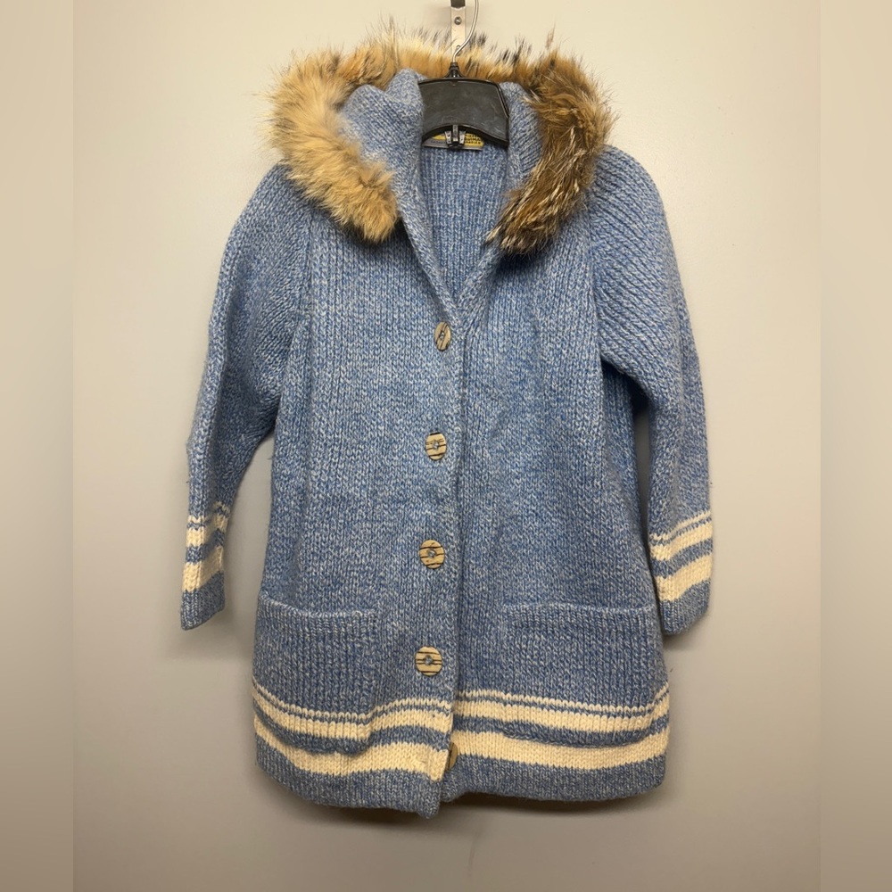 Eskimo Handmade Inuit Pure Virgin Wool Real Fur Lined Hood Sweater